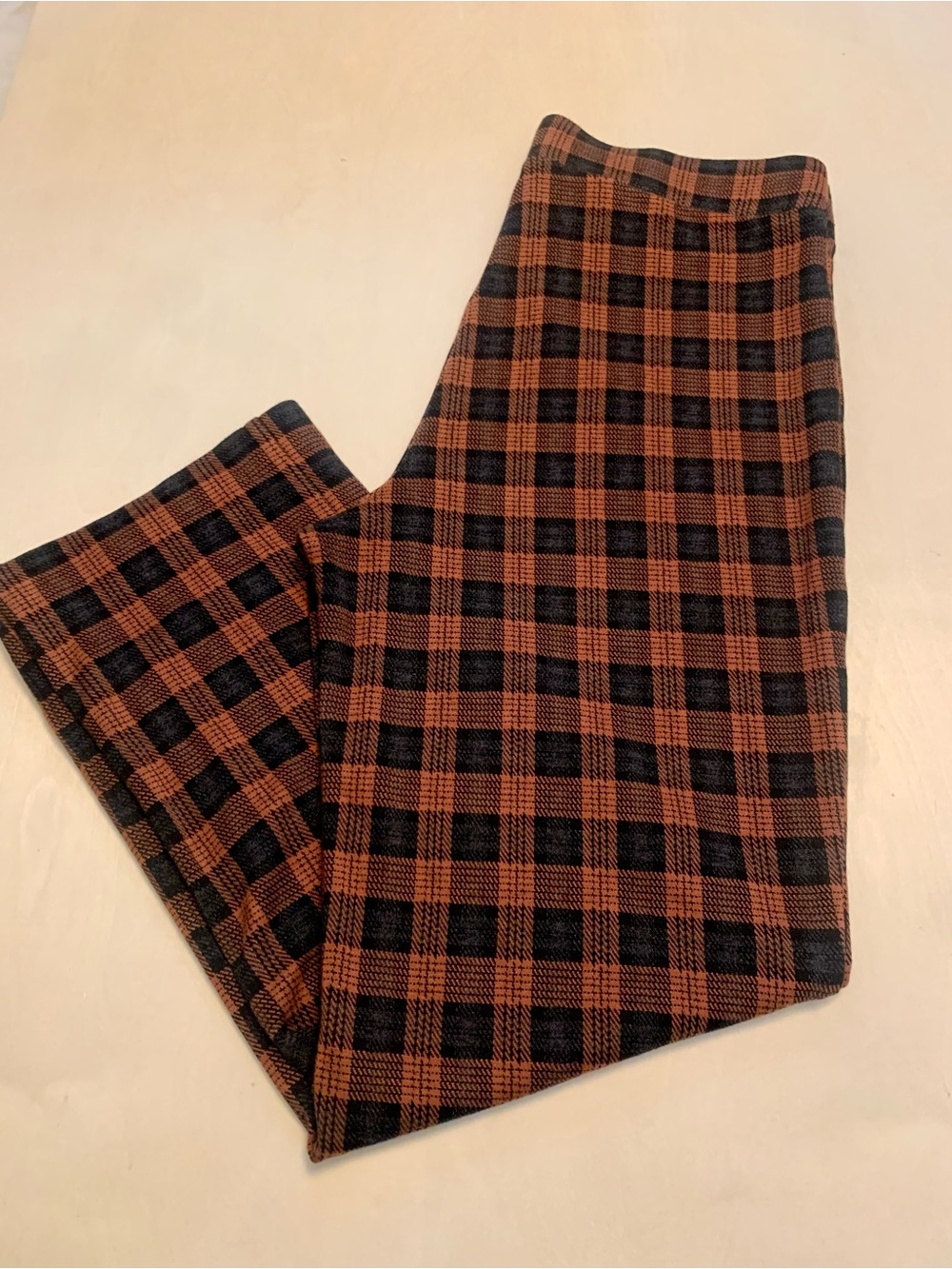 LOFT Orange and Black Plaid Wide-Leg Pants, Women’s Large